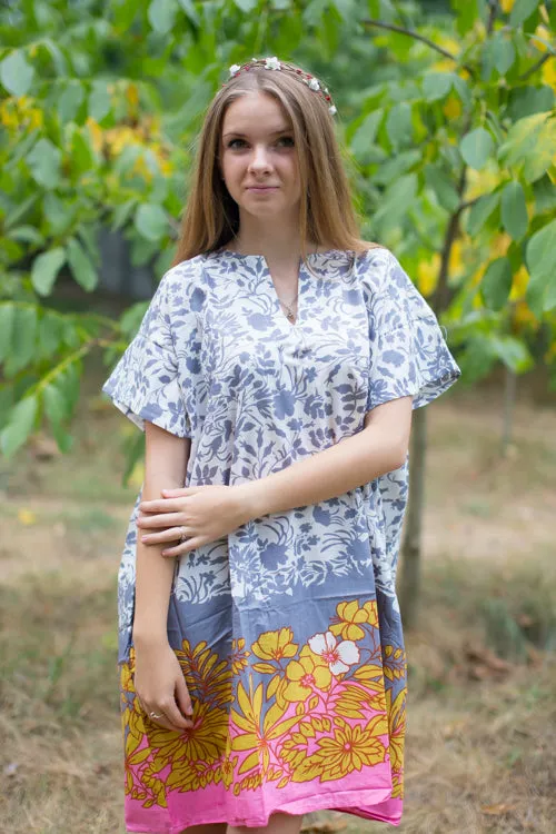 Gray Sunshine Style Caftan in Falling Leaves Pattern