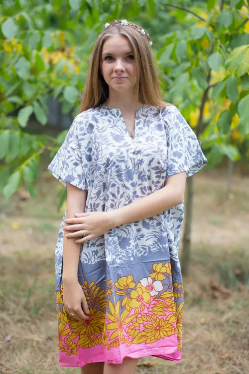 Gray Sunshine Style Caftan in Falling Leaves Pattern