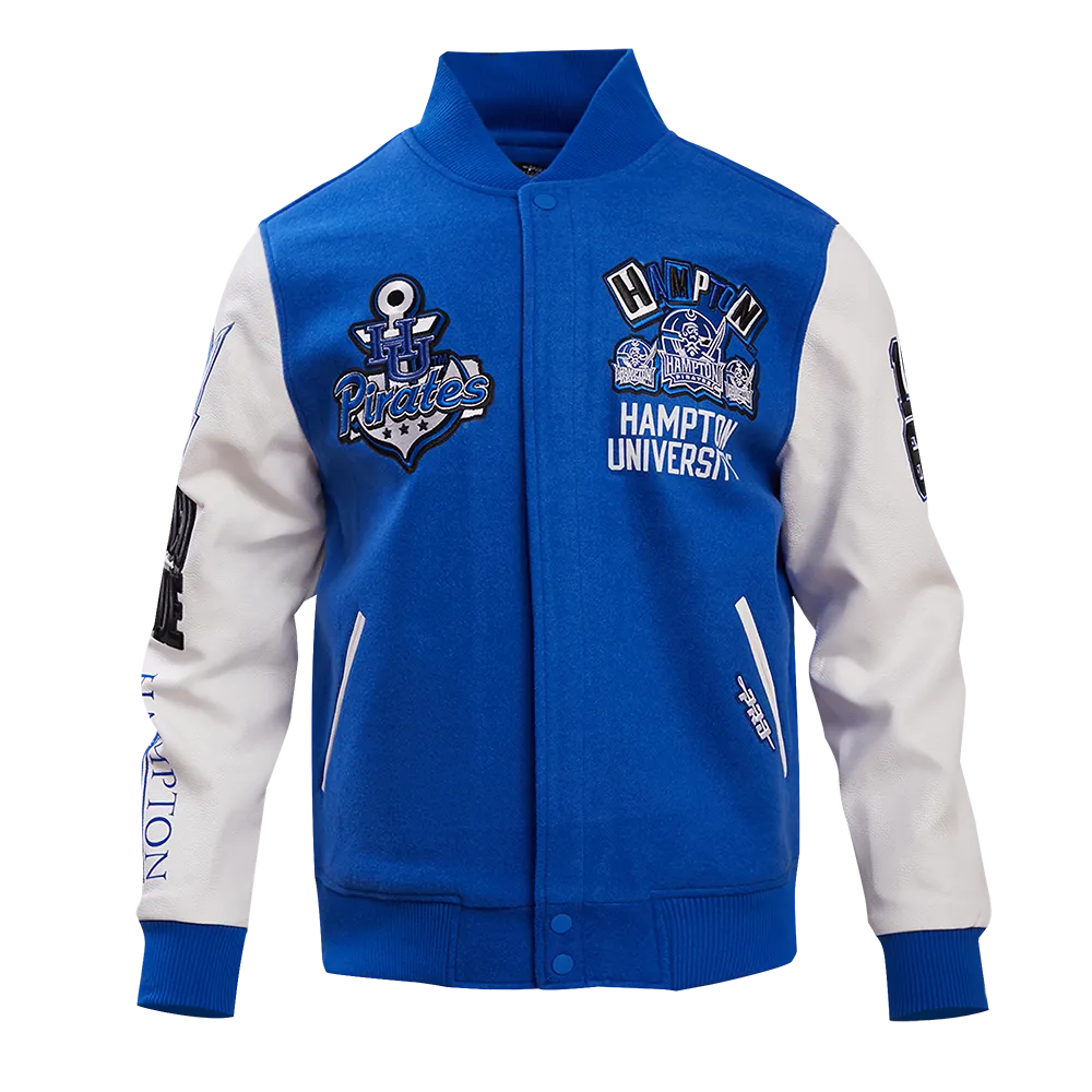 HAMPTON UNIVERSITY HOMECOMING MEN'S WOOL VARSITY JACKET (ROYAL BLUE/WHITE)