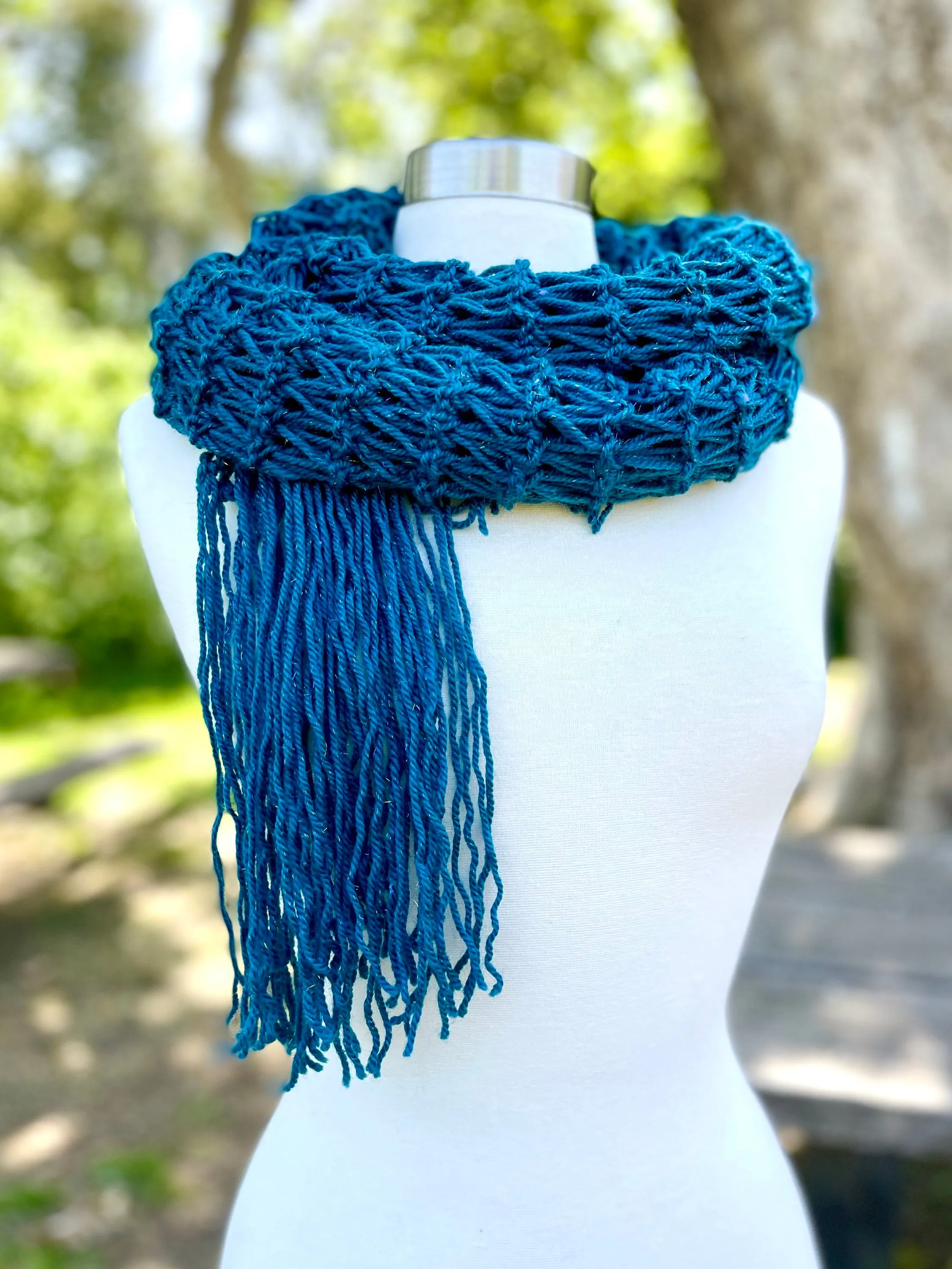 Hand Knitted Lace Scarf with Long Fringes, Handmade Scarf  for Women, Gift for Sister, Long Comfy Wrap, Super Soft  openwork knit scarf