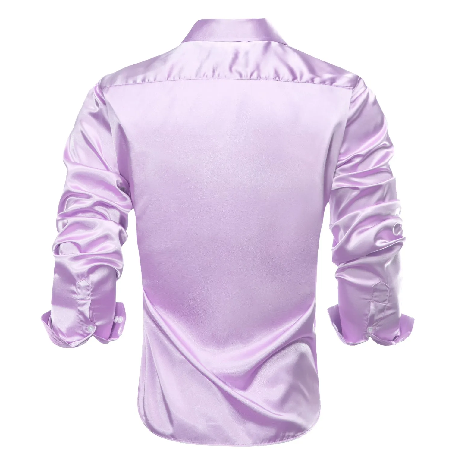 Hi-Tie Lilac Purple Solid Satin Men's Long Sleeve Dress Shirt