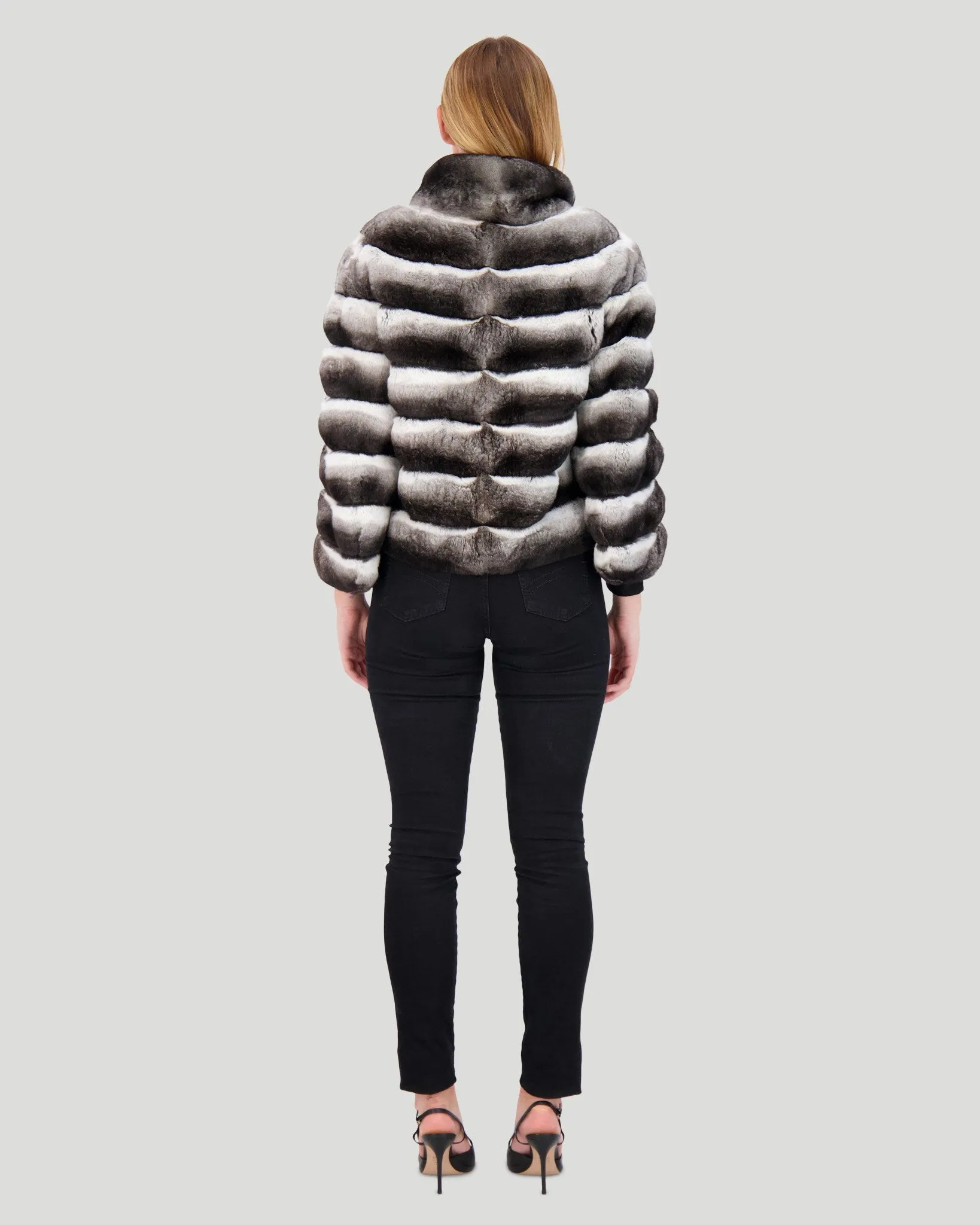 Horizontal Chinchilla Jacket, 3/4 Sleeves