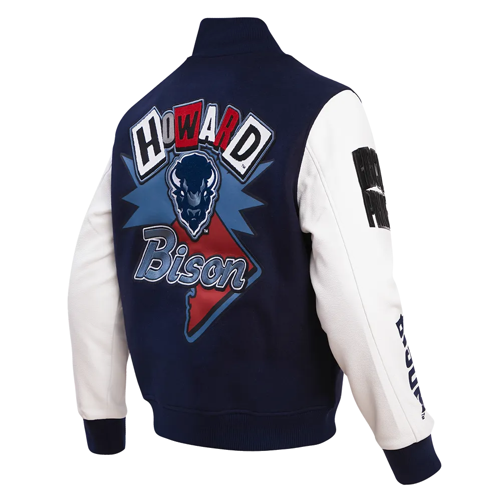 HOWARD UNIVERSITY HOMECOMING MEN'S WOOL VARSITY JACKET (MIDNIGHT NAVY/WHITE)