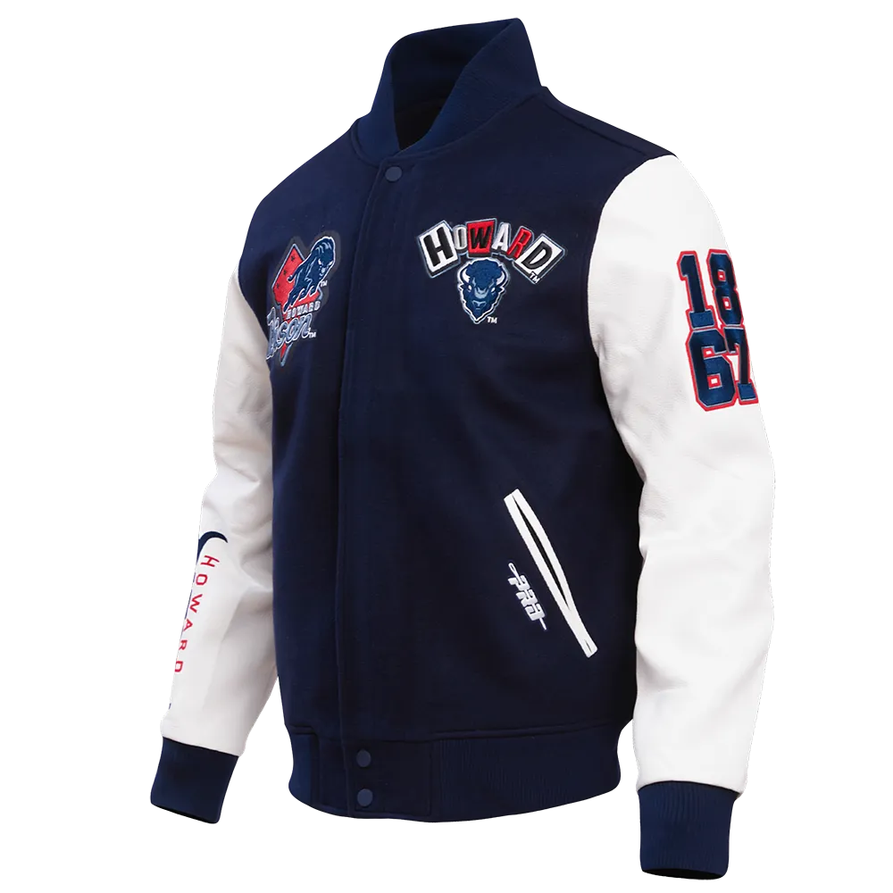 HOWARD UNIVERSITY HOMECOMING MEN'S WOOL VARSITY JACKET (MIDNIGHT NAVY/WHITE)