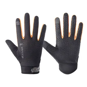 HSLEJP Outdoor Sports Breathable Touch Screen Antiskid Cycling Full Finger Gloves, Size: M(Black Orange)