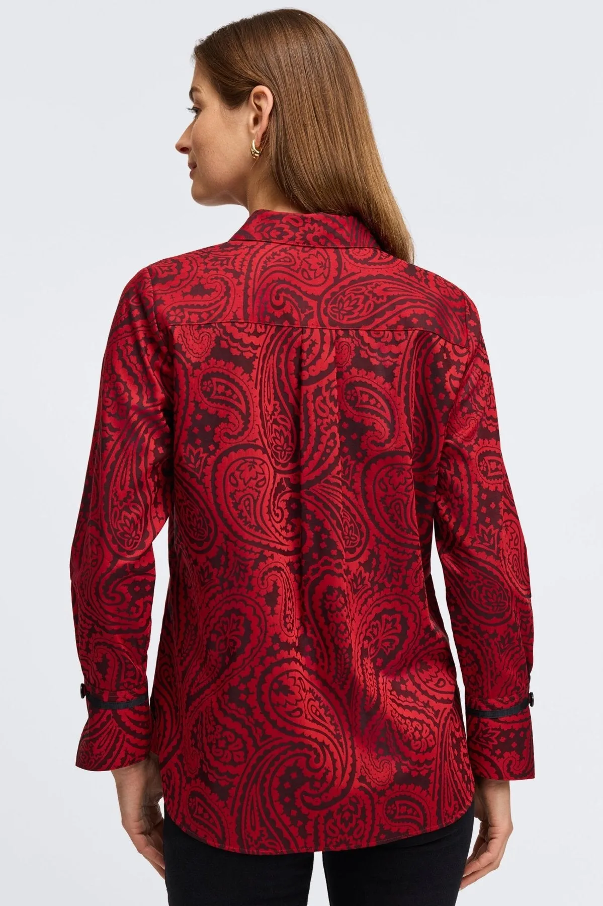 Iris No Iron Red Paisley Jacquard Tunic