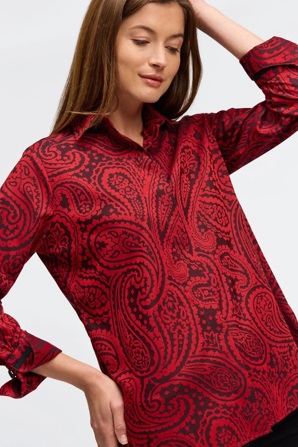 Iris No Iron Red Paisley Jacquard Tunic