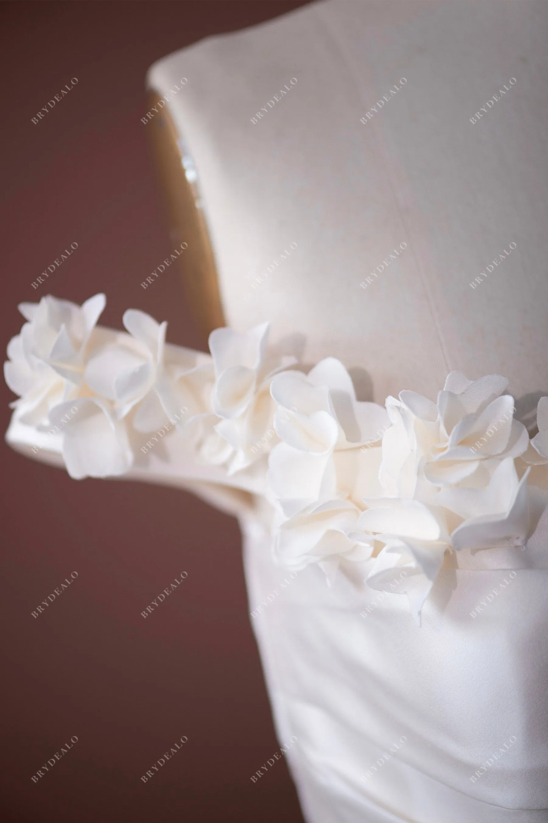 Ivory Timeless Off-shoulder Flower Pleated Satin A-line Wedding Dress