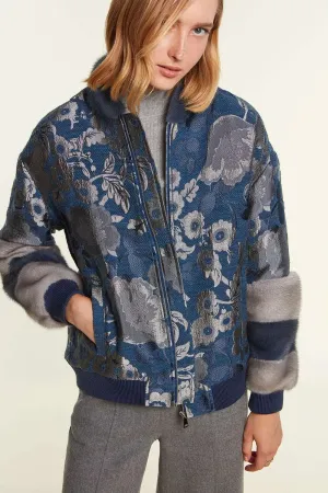 Jacket with grey and blue mink inserts