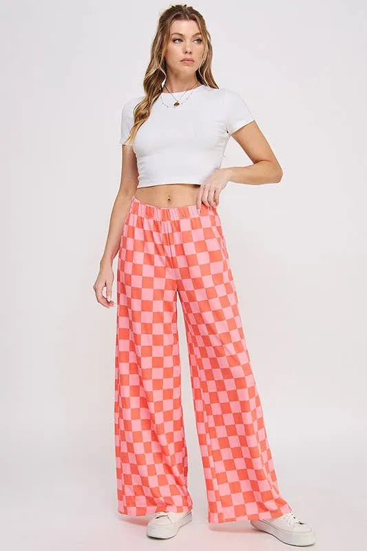 JADE BY JANE - HIGH WAIST CHECKERD STRAIGHT LEG KNIT PANTS