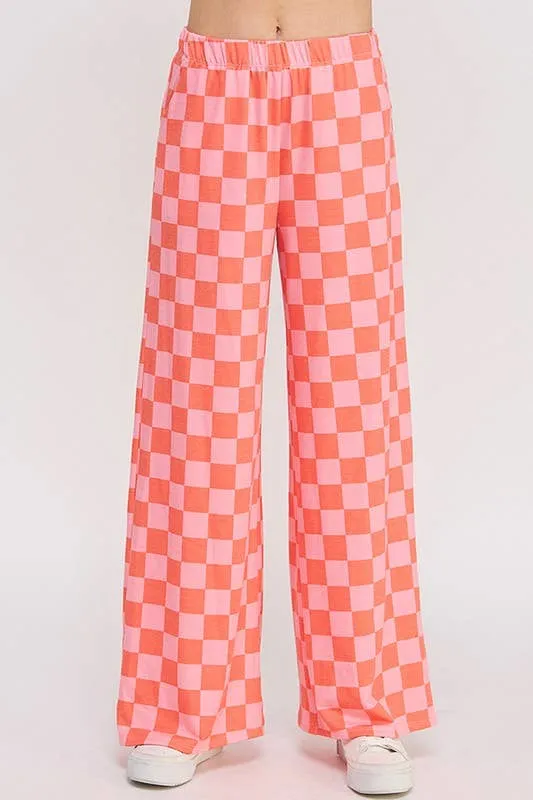 JADE BY JANE - HIGH WAIST CHECKERD STRAIGHT LEG KNIT PANTS