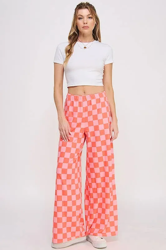 JADE BY JANE - HIGH WAIST CHECKERD STRAIGHT LEG KNIT PANTS