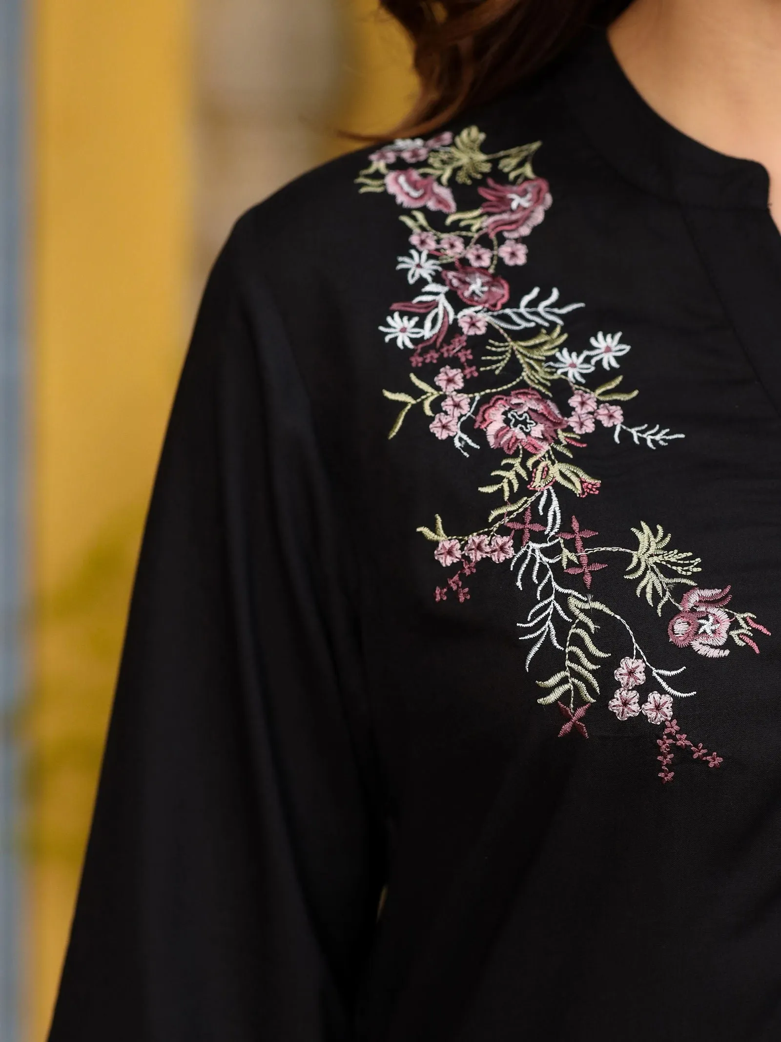 Jashvi Black Modal Rayon Embroidered Tunic