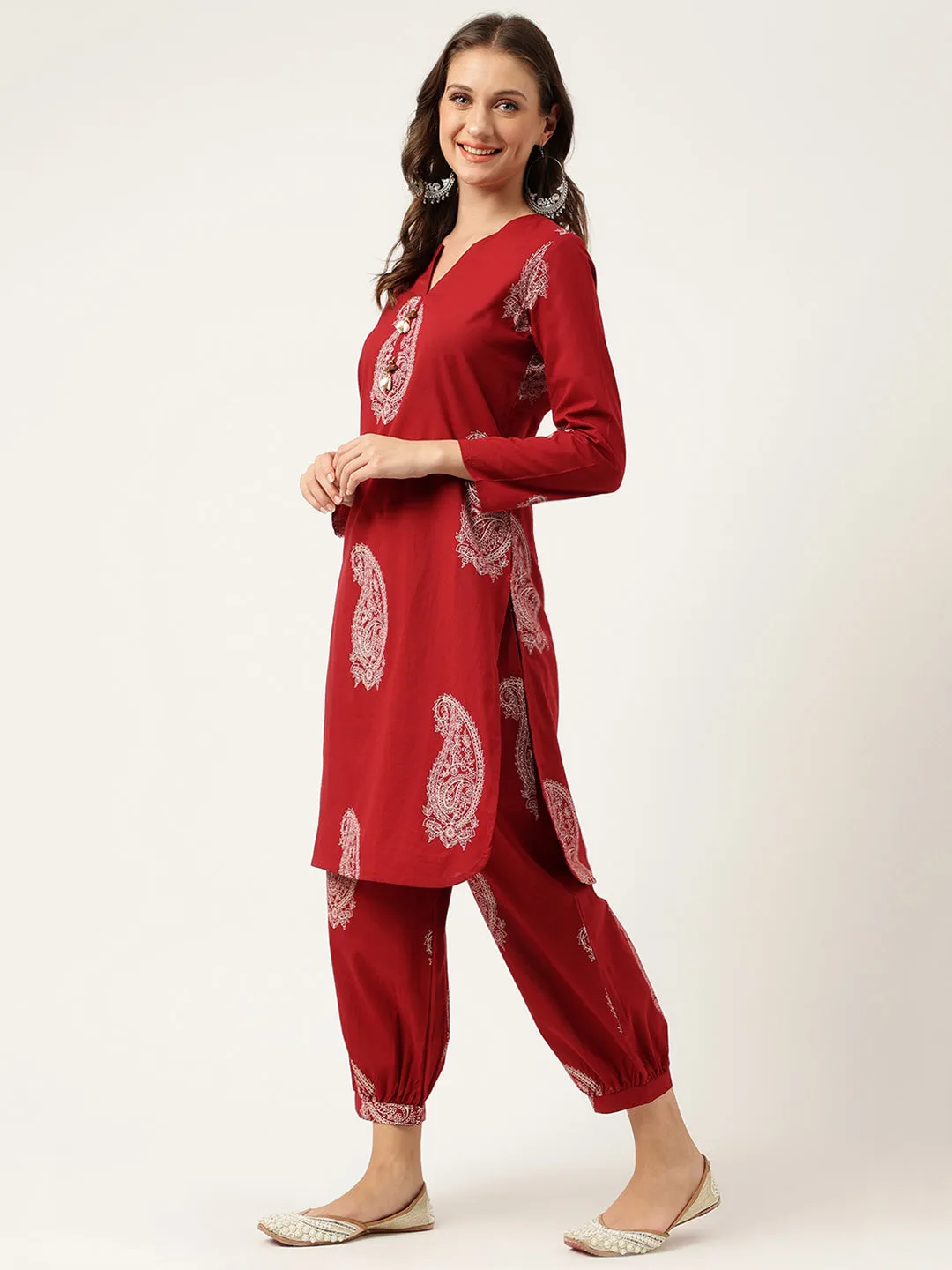 Jashvi Maroon Paisley Print Cotton Co-ord Set