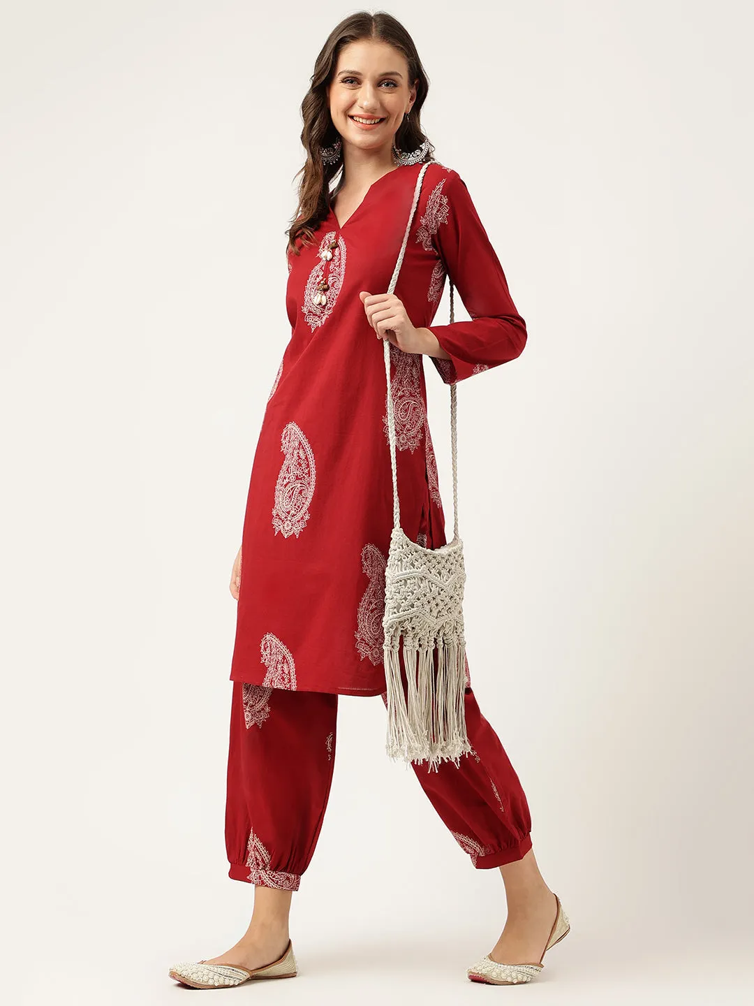 Jashvi Maroon Paisley Print Cotton Co-ord Set