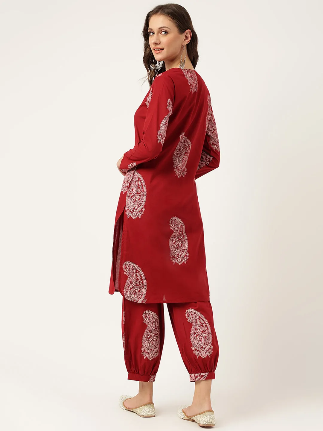 Jashvi Maroon Paisley Print Cotton Co-ord Set