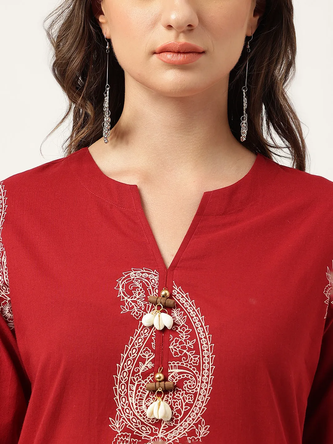 Jashvi Maroon Paisley Print Cotton Co-ord Set