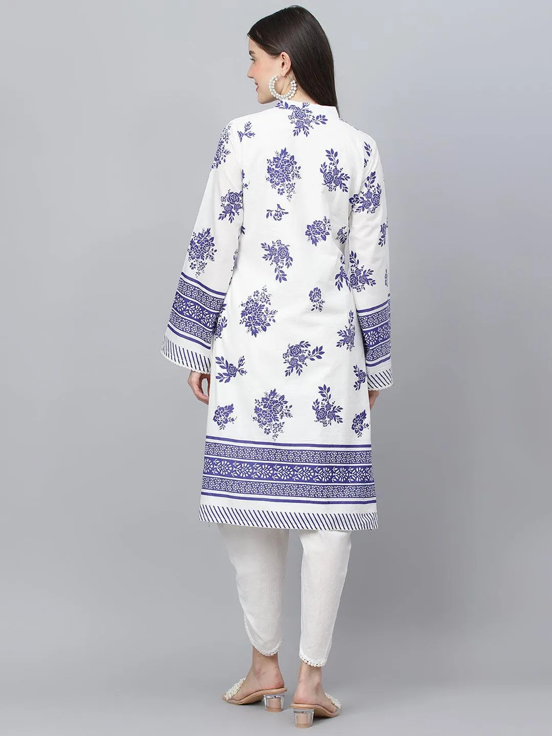 Jashvi White Floral Printed Straight Kurta With tulip pant