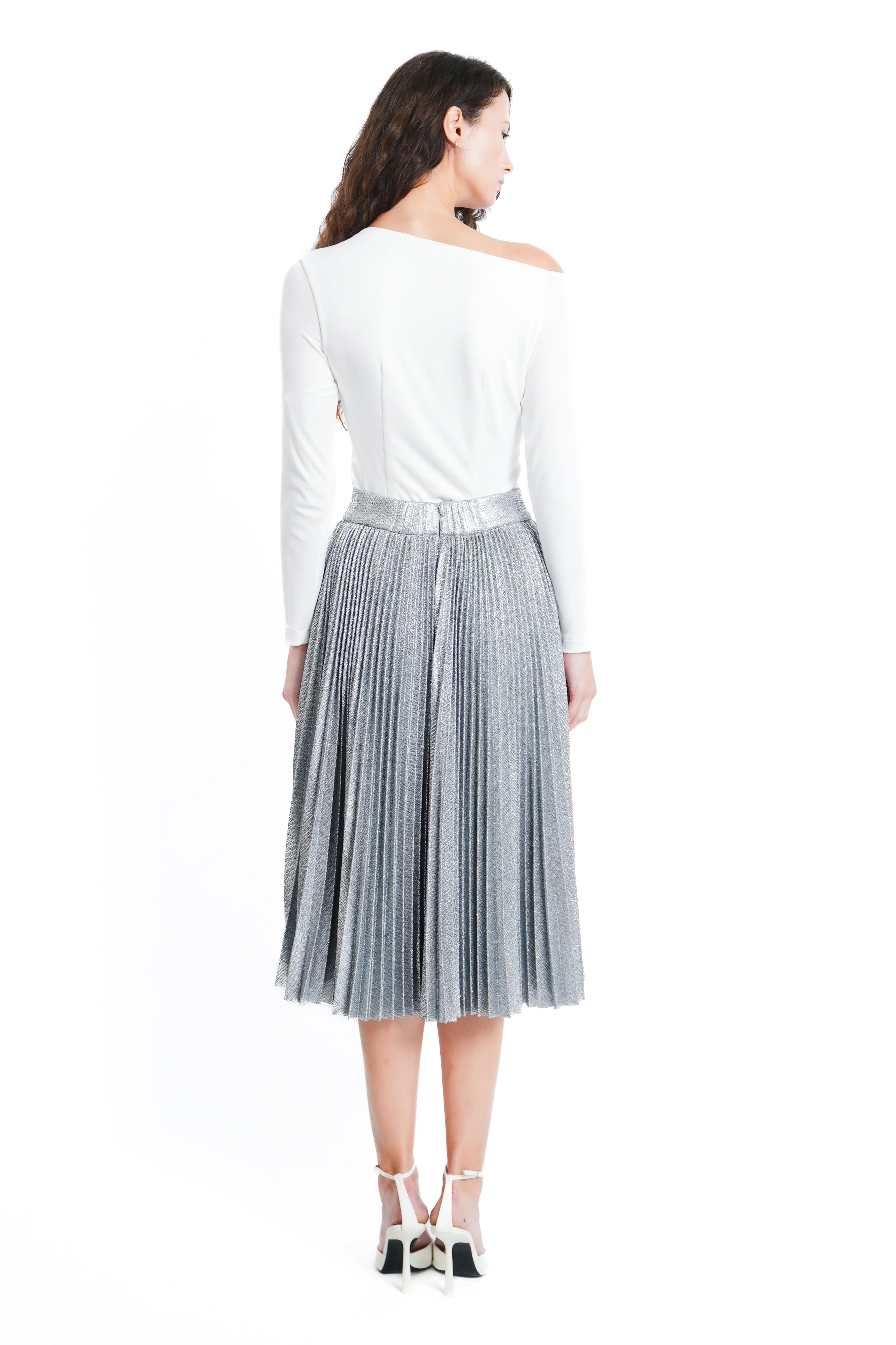 Jayden II Metallic Jacquard Pleated Skirt