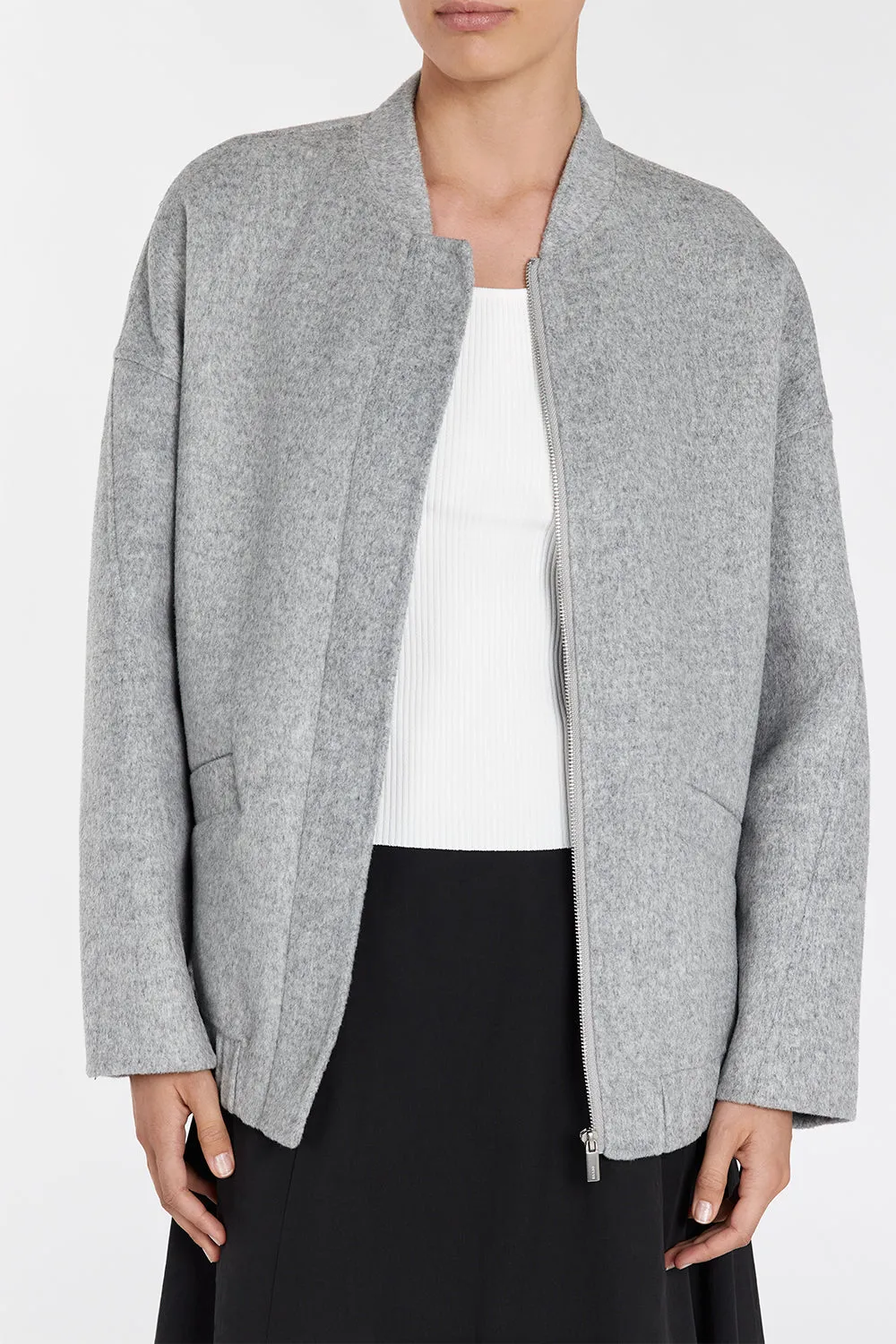 JERI SILVER WOOL BOMBER JACKET