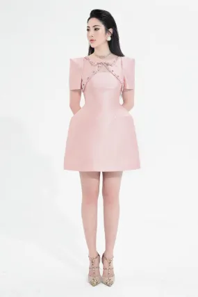 Joanna A-line Folded Collar Taffeta Mini Dress