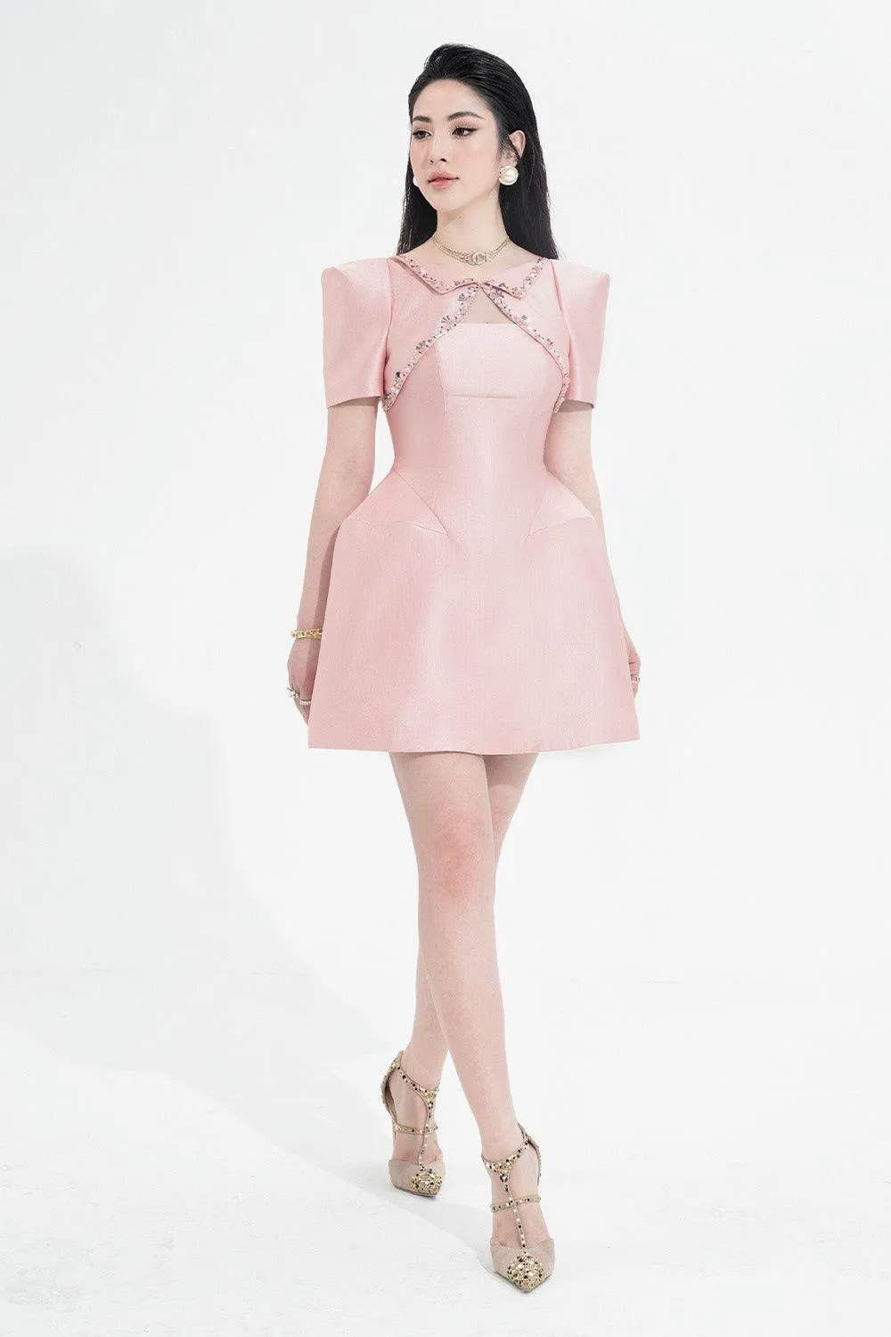 Joanna A-line Folded Collar Taffeta Mini Dress