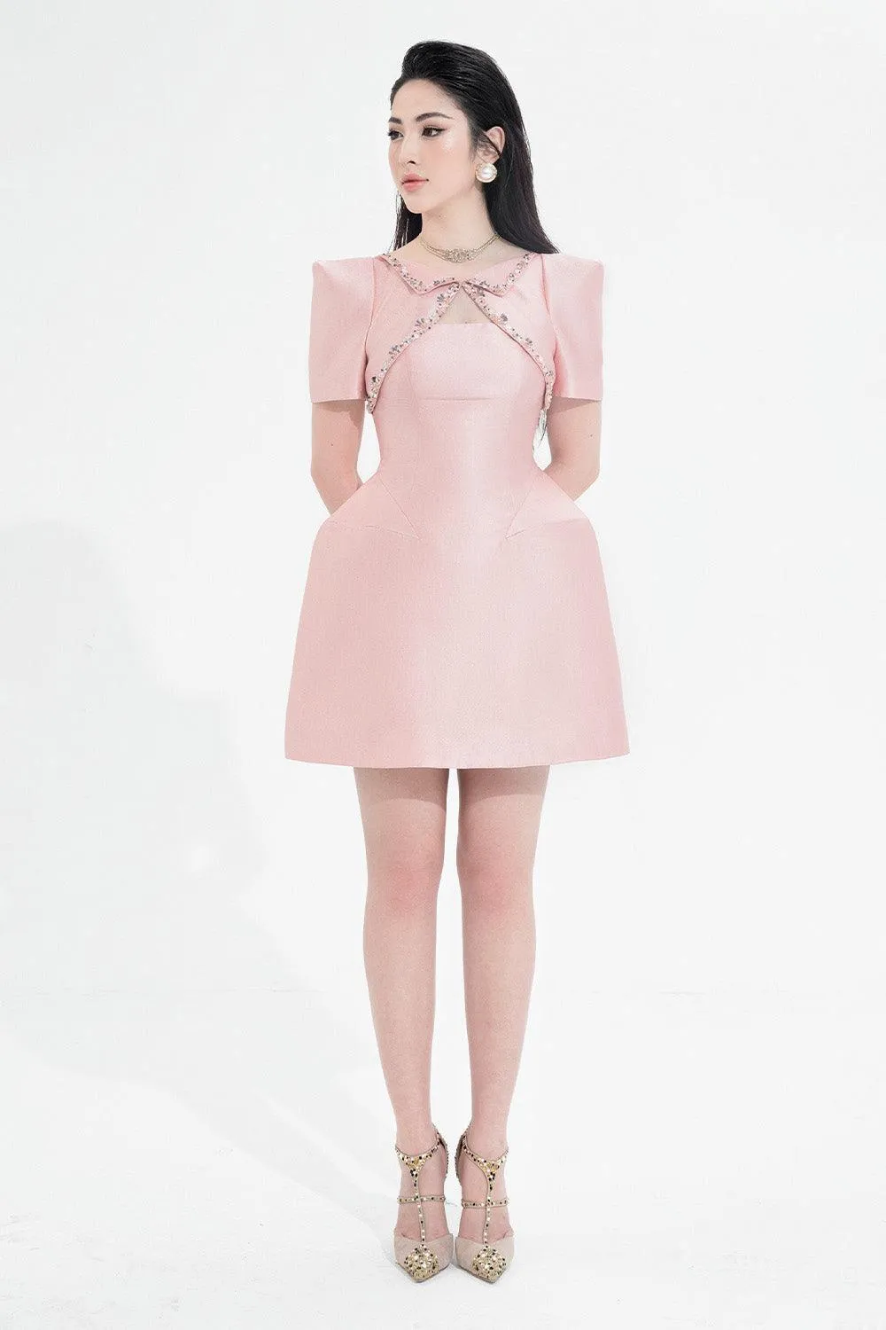 Joanna A-line Folded Collar Taffeta Mini Dress