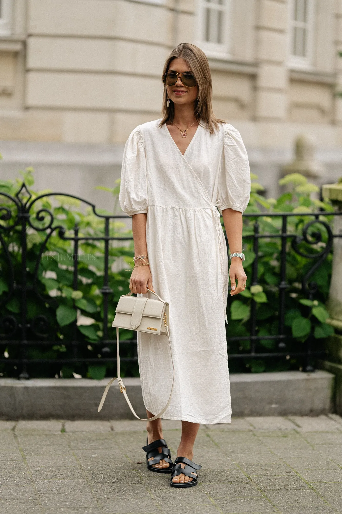 Juliette diagonal wrap dress light beige