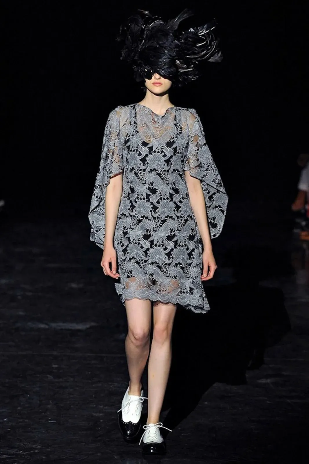 Junya Watanabe Comme Des Garcons SS 2012 Silver Kimono-Style Sleeve Lace Dress