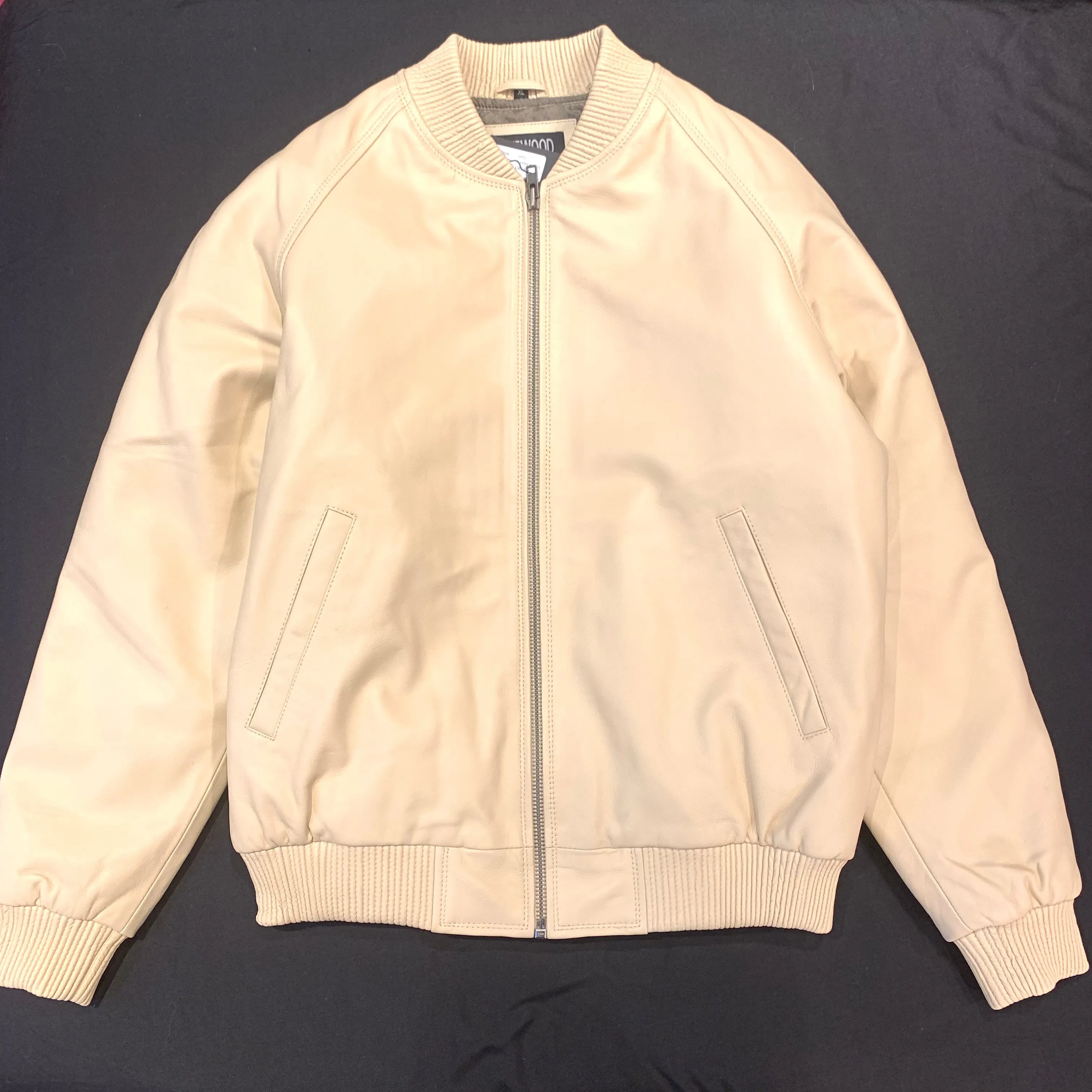 Kashani Tan Cream Lambskin Varsity Jacket