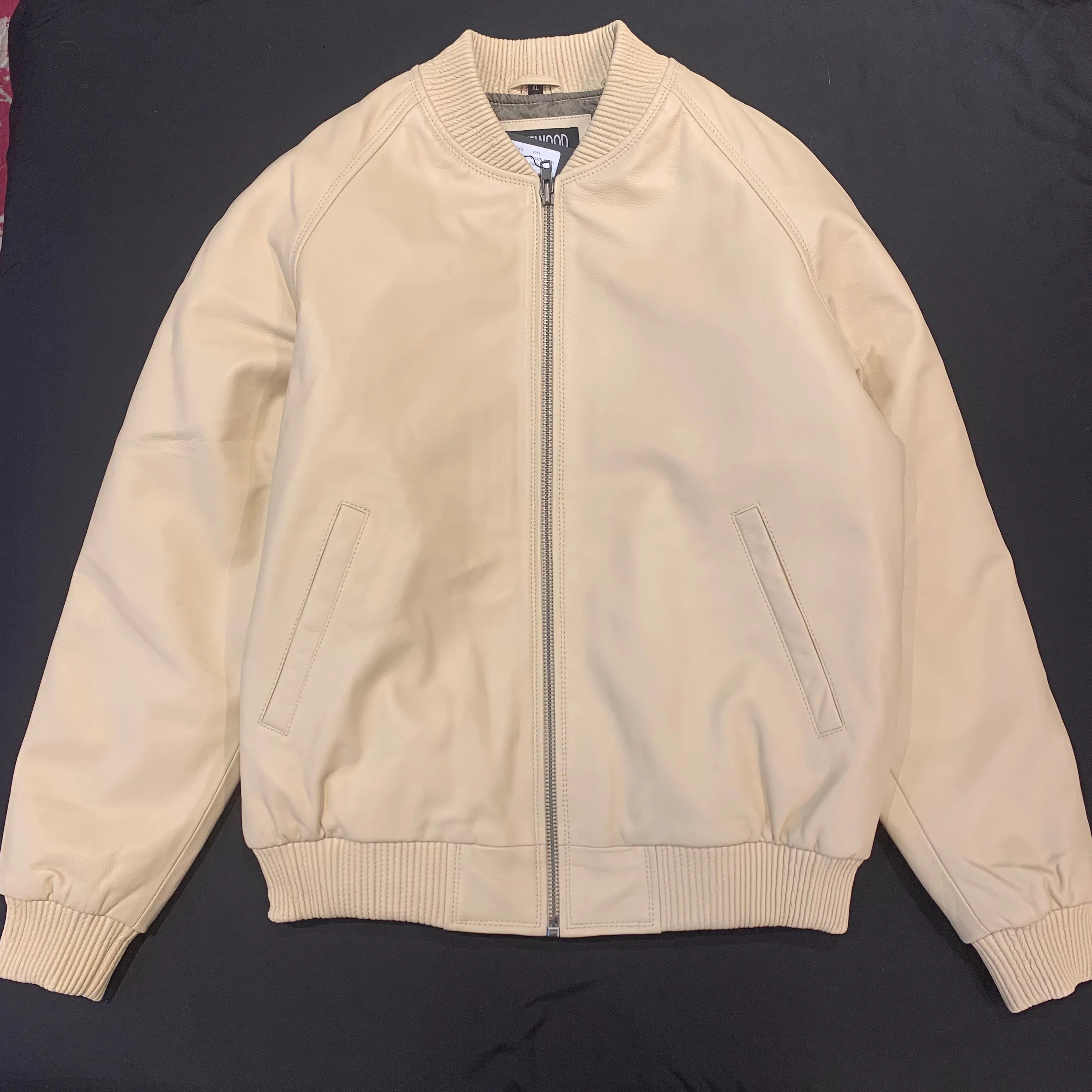 Kashani Tan Cream Lambskin Varsity Jacket