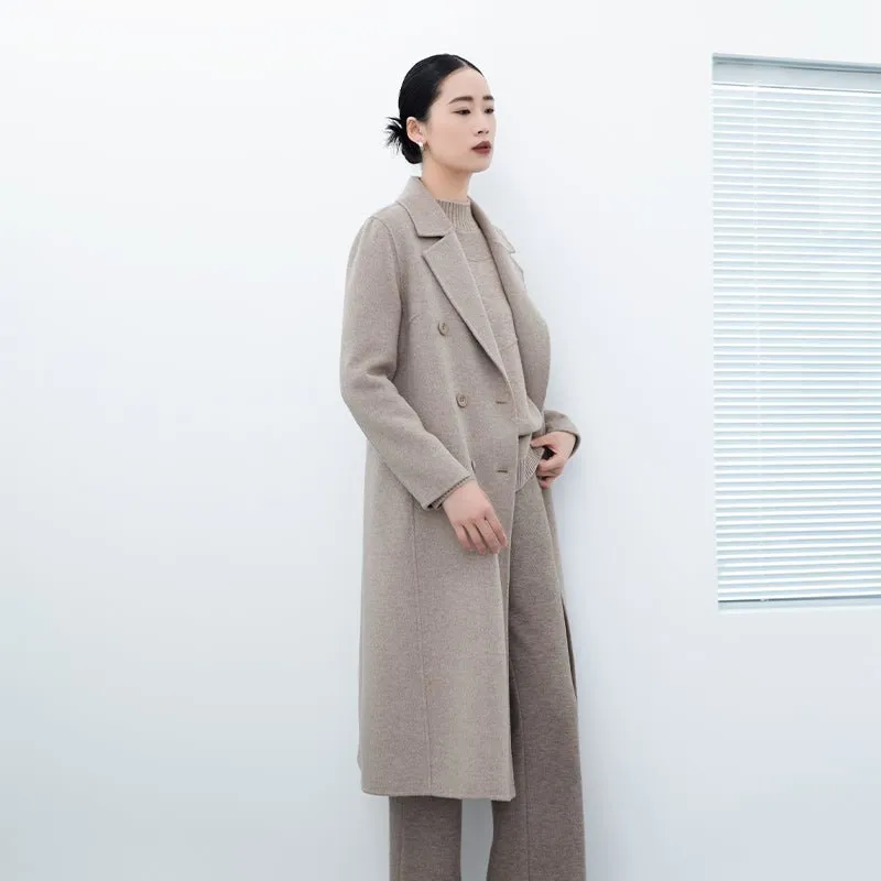 Khaki Grey Long Wool Double Breasted Overcoats