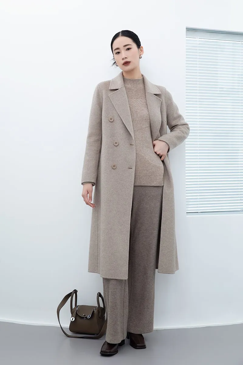 Khaki Grey Long Wool Double Breasted Overcoats