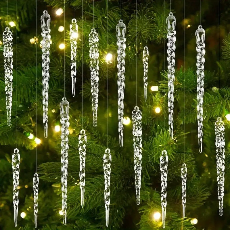 kkboxly 10pcs Sparkling Acrylic Icicle Ornaments - Versatile Christmas Tree Decorations for Holiday & Winter Parties, No Battery Needed, Christmas Decor