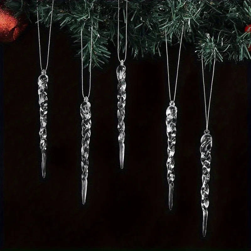 kkboxly 10pcs Sparkling Acrylic Icicle Ornaments - Versatile Christmas Tree Decorations for Holiday & Winter Parties, No Battery Needed, Christmas Decor