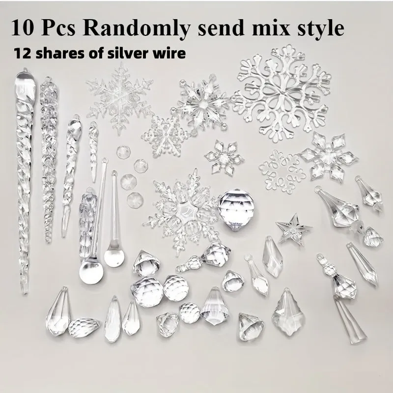 kkboxly 10pcs Sparkling Acrylic Icicle Ornaments - Versatile Christmas Tree Decorations for Holiday & Winter Parties, No Battery Needed, Christmas Decor