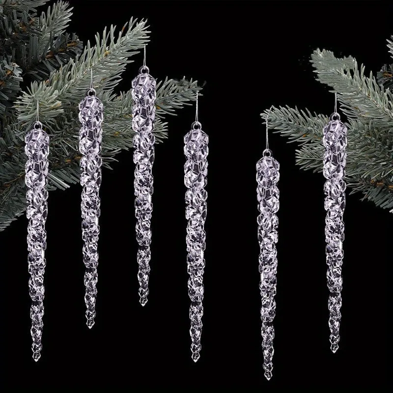 kkboxly 10pcs Sparkling Acrylic Icicle Ornaments - Versatile Christmas Tree Decorations for Holiday & Winter Parties, No Battery Needed, Christmas Decor