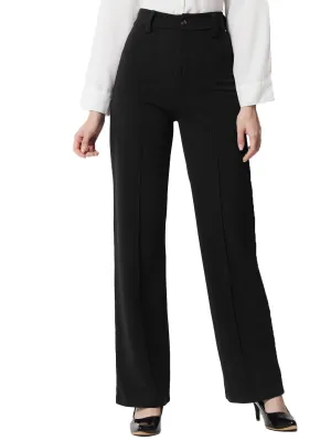 KOTTY Women Solid Polyester Blend Black Trouser (Black,30)