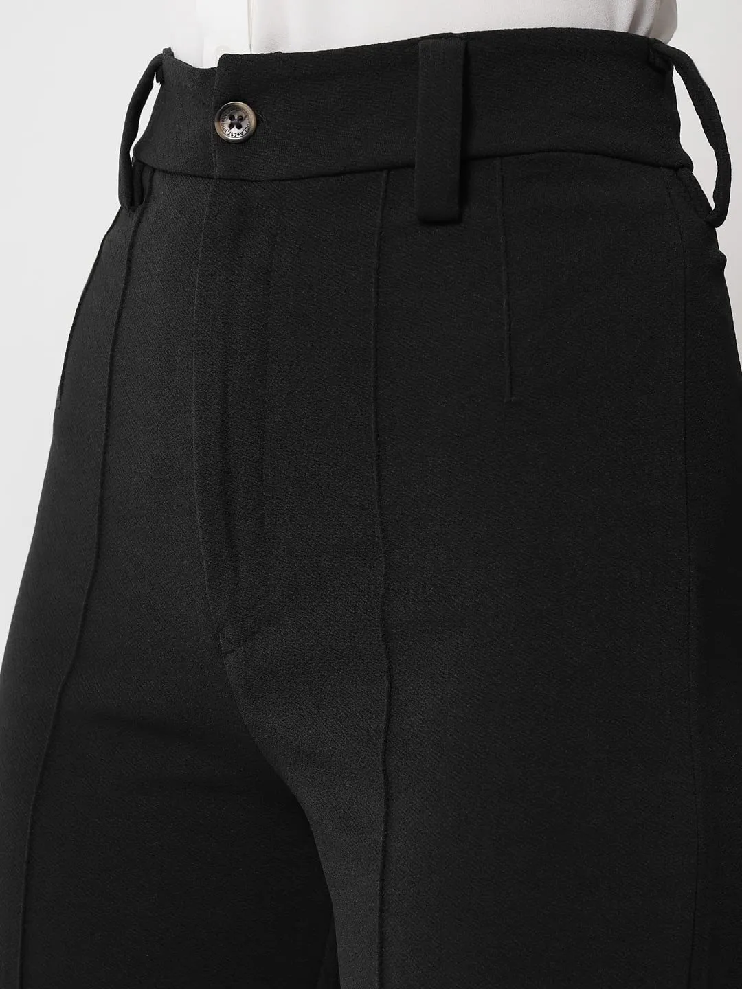 KOTTY Women Solid Polyester Blend Black Trouser (Black,30)