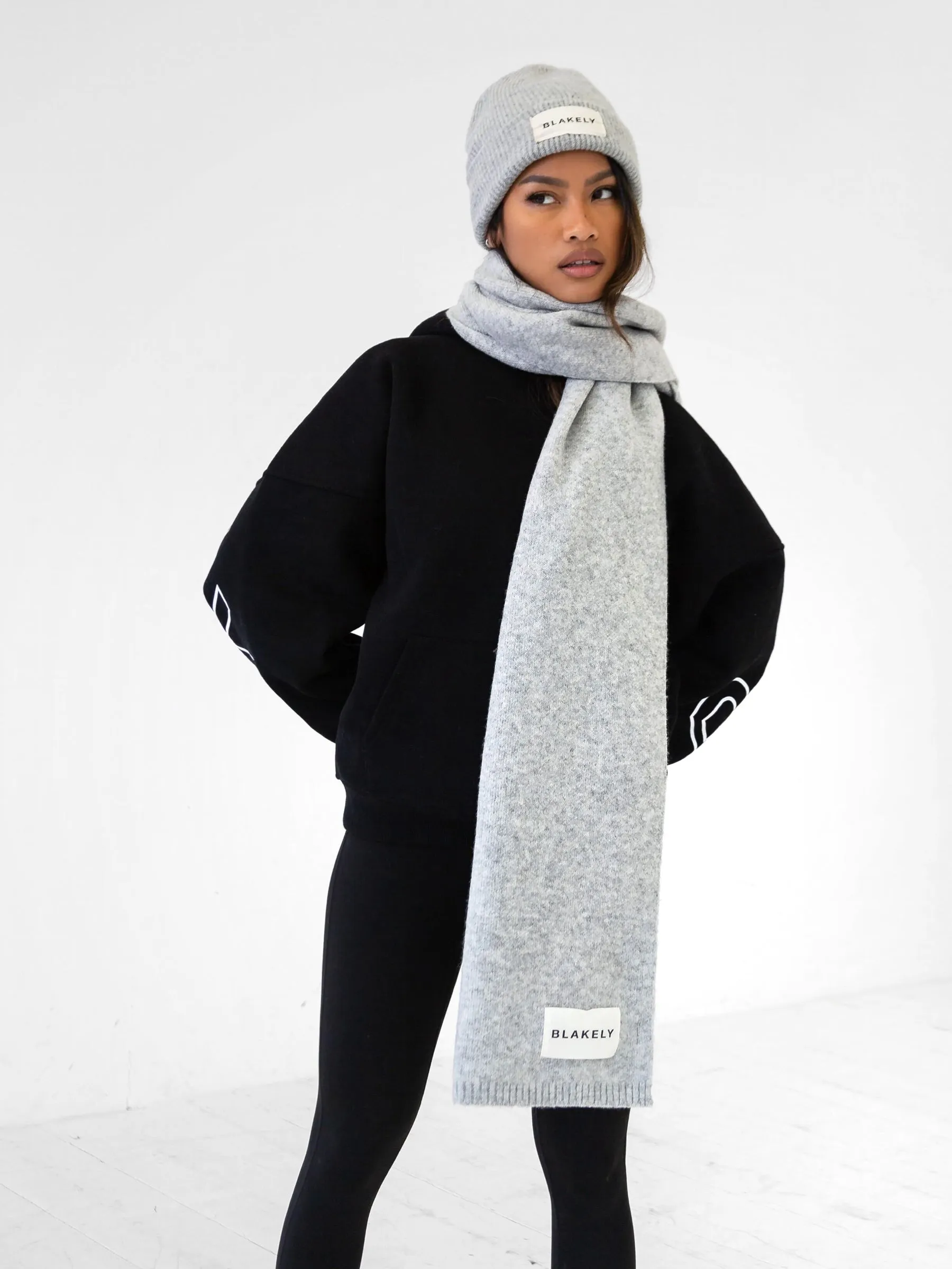 Label Knitted Scarf - Marl Grey