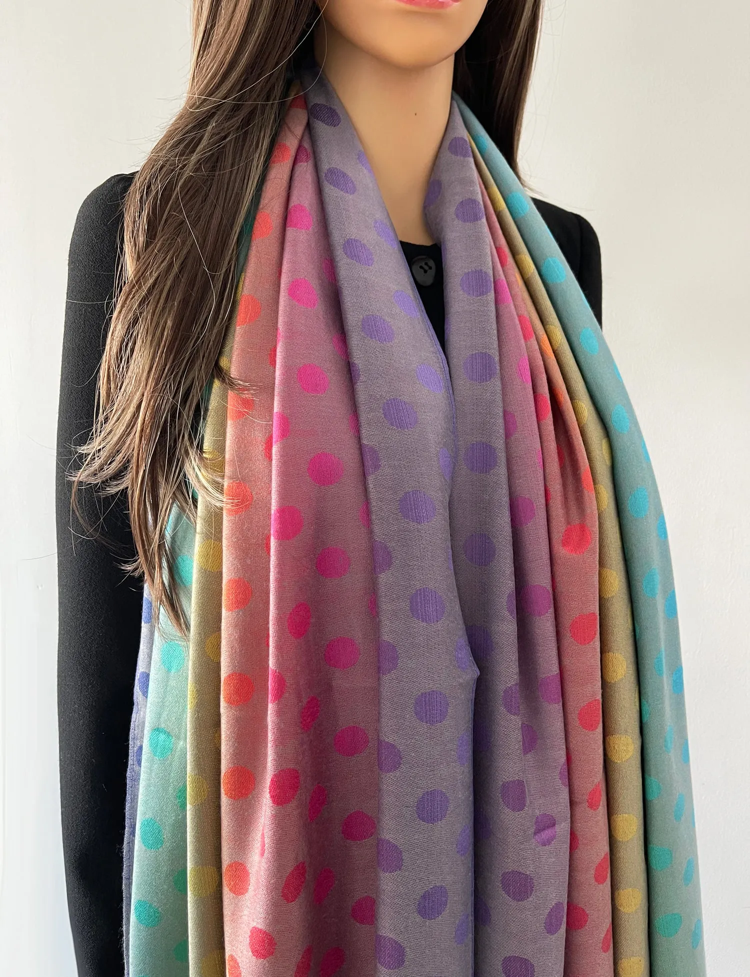 LARGE PINKY PURPLE MULTI-COLOUR DOT PRINT PASHMINA SHAWL SCARF