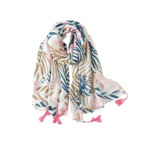 Leaf and Floral Pattern with Tassel Scarf