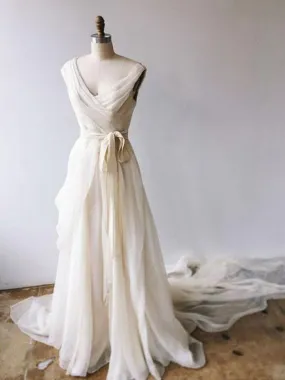 Light champagne chiffon long prom dress chiffon evening dress