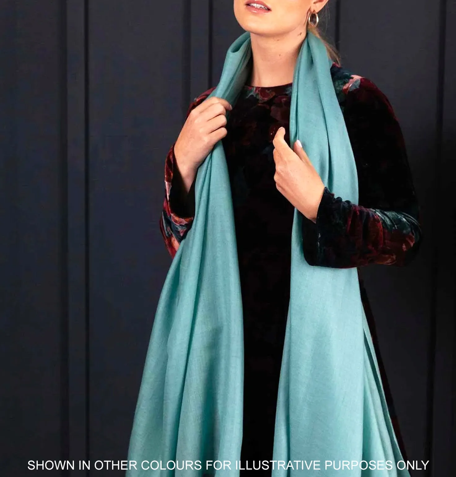 LONG PLAIN STEEL BLUE SATIN SCARF SHAWL WRAP