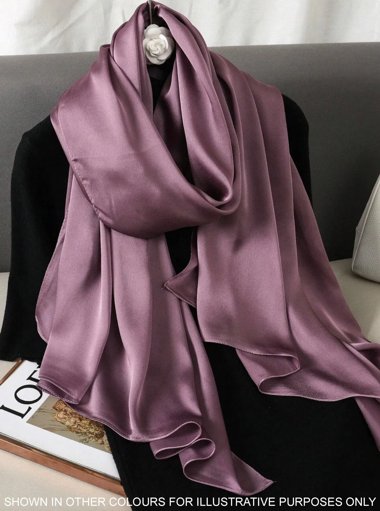 LONG PLAIN STEEL BLUE SATIN SCARF SHAWL WRAP