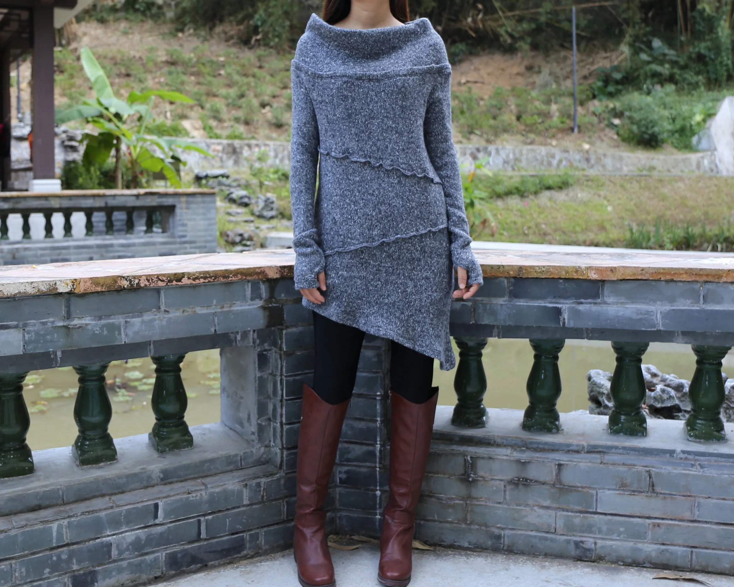 Long sweaters, Cowl neck sweater, off shoulder sweaters, tunic dress, Pullover sweater, oversized sweaters with thumb holes (Y1112)