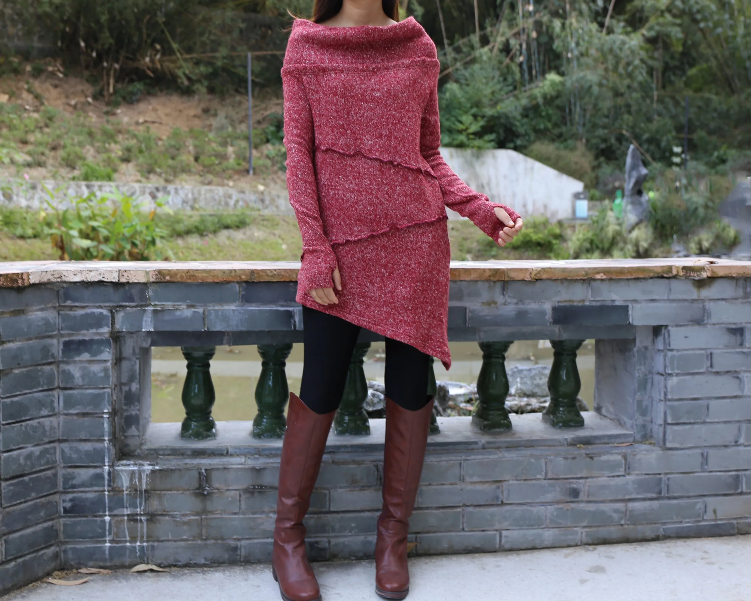 Long sweaters, Cowl neck sweater, off shoulder sweaters, tunic dress, Pullover sweater, oversized sweaters with thumb holes (Y1112)