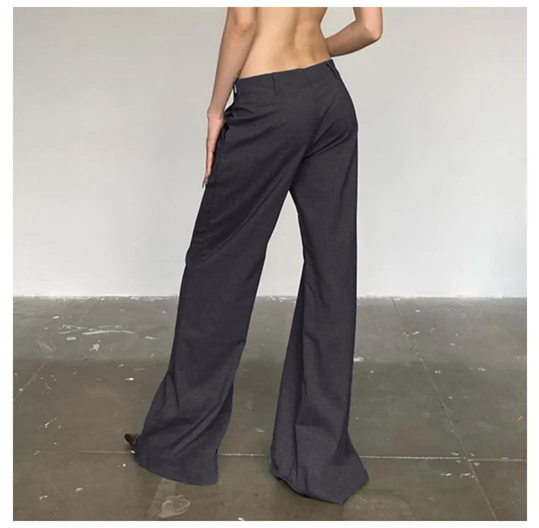 Loose Slimming Casual Draping Mop Work Pant Winter Sexy Low Waist Two Button All Match Wide Leg Pants