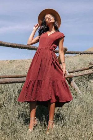 Lottie Wrap Dress in Marsala