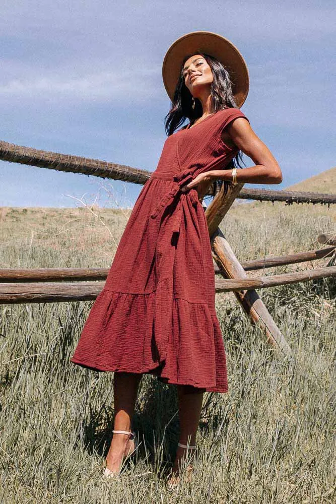 Lottie Wrap Dress in Marsala